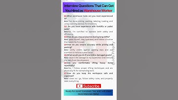 7 Interview Questions That Can Get You Hired as Warehouse Worker....#jobprepify  #hiringtips