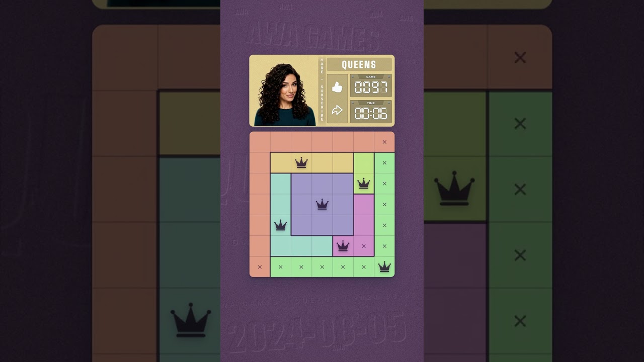 LinkedIn Queens #97 solved board for August 5, 2024, 7x7 grid