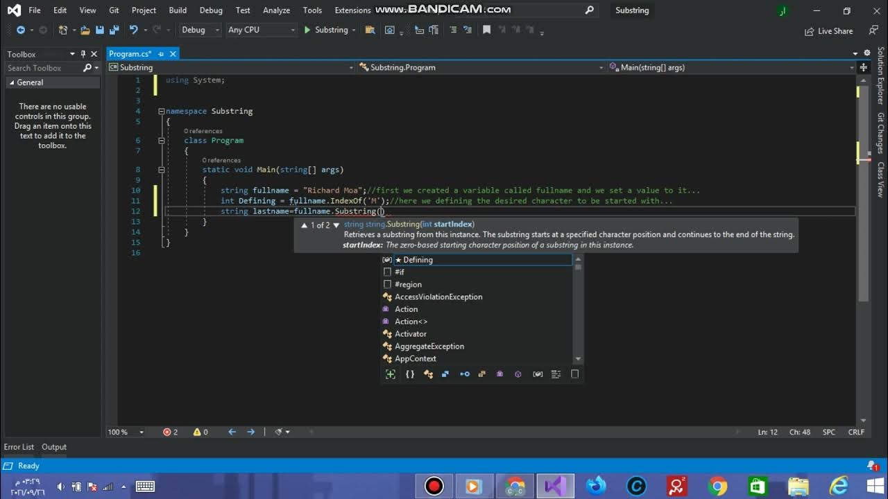 How to use Substring Method In C#. - YouTube