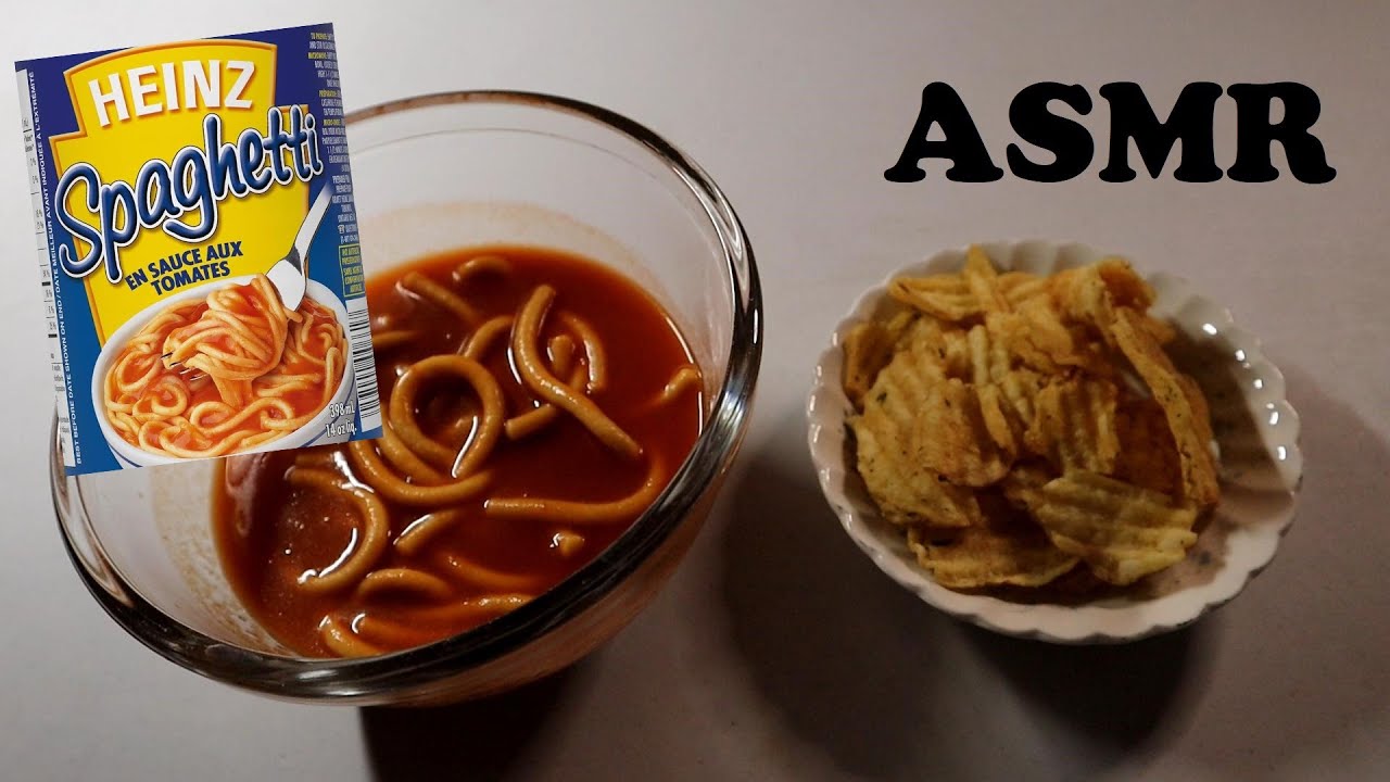 HEINZ SPAGHETTI, RIPPLED KETTLE COOKED SOUR CREAM & CHIVE WITH APPLE GRAPE JUICE ASMR MUKBANG