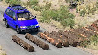 High Speed Cars vs Rolling Wooden Logs - BeamNG.drive