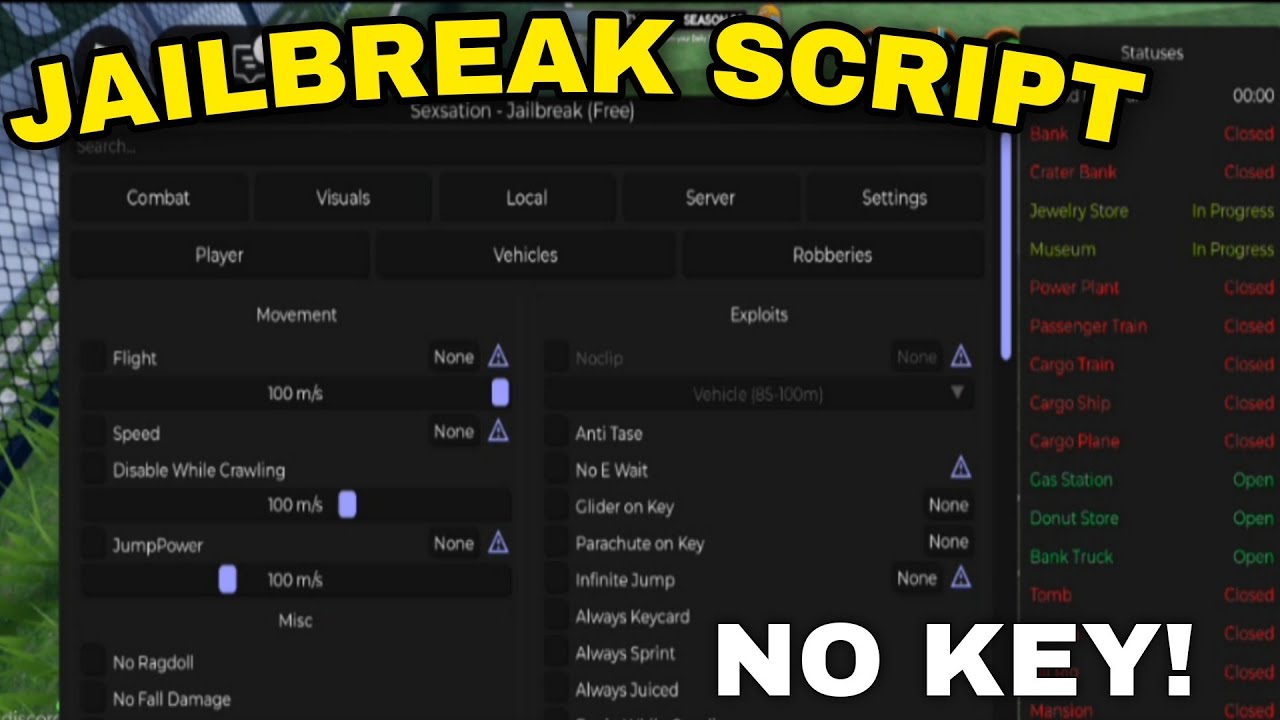 🧪Jailbreak Script OP Combat | WeaponAura | Anti-Taser | Always Keycard ...