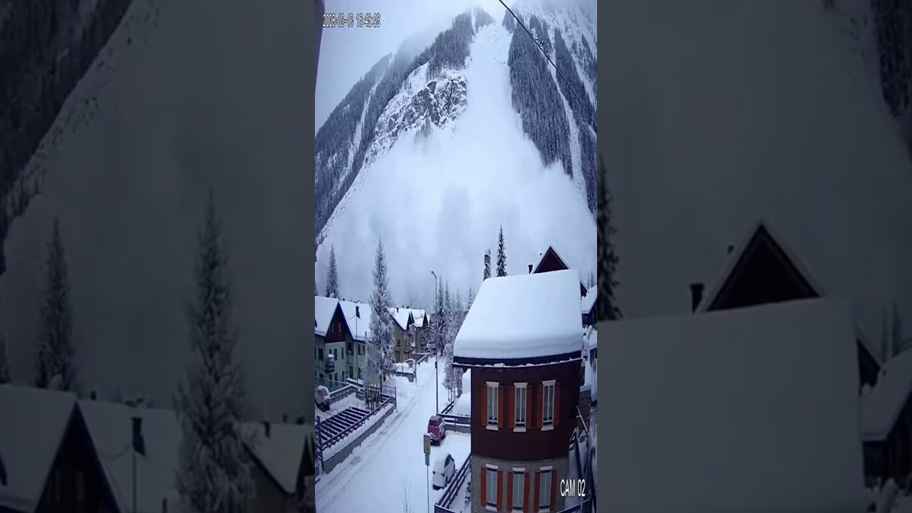 CCTV Captures Avalanche Near Homes in Mountain Village