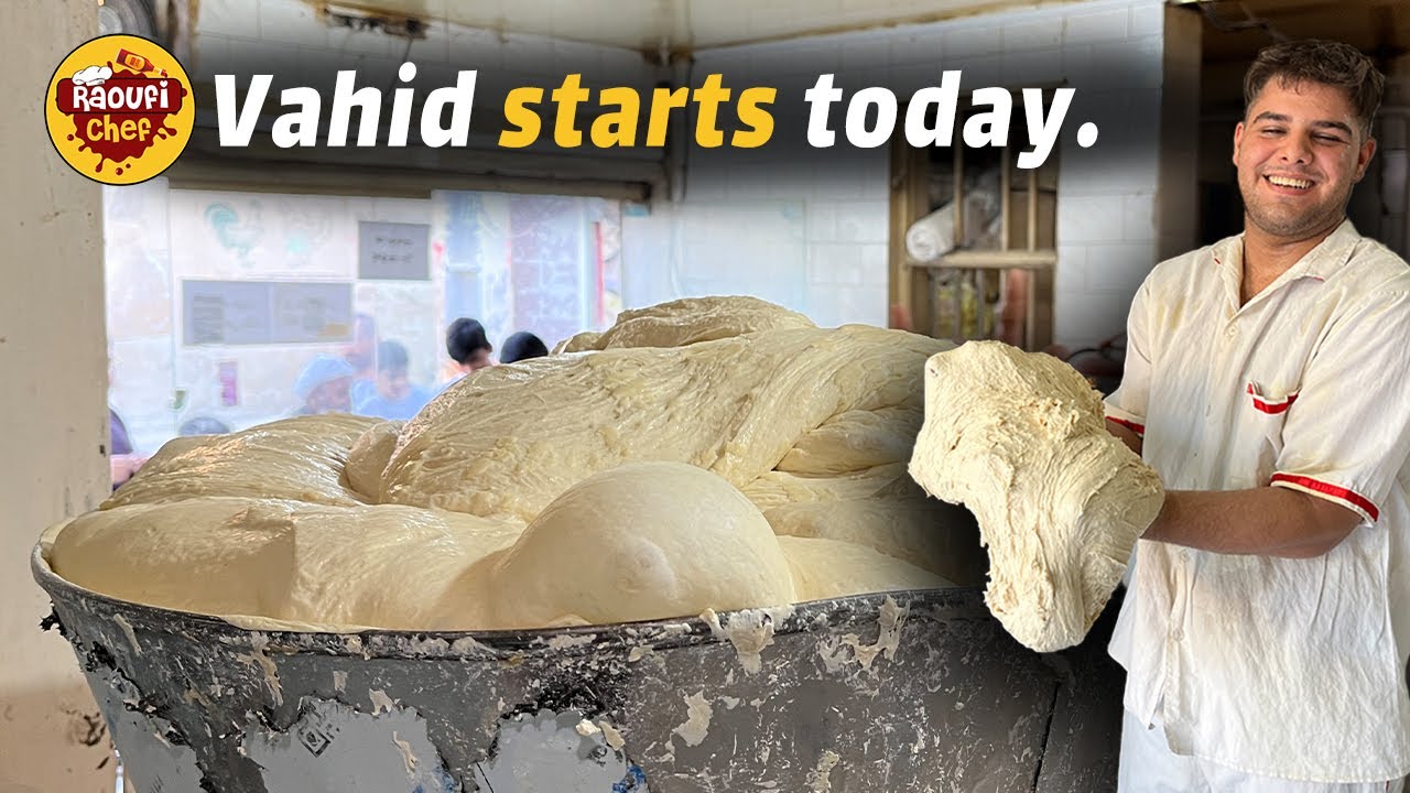Vahid is opening a bakery today and making dough