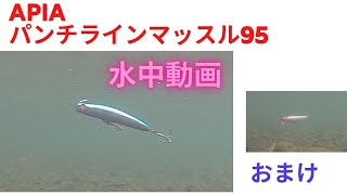 【パンチラインマッスル95】水中映像　「APIA PUNCH LINE MUSCLE 95」,「MUKAI GUUS115F」　 　ルアー水中動画：初期撮影シリーズ