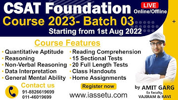 CSAT Foundation Course for 2023 Batch-3 by Amit Garg Sir