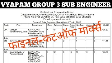 VYAPAM GROUP 3 SUB ENGINEER RESULT DECLARED | SUB ENGINEER CUTOFF MARKS CIVIL MECHANICAL ELECTRICAL