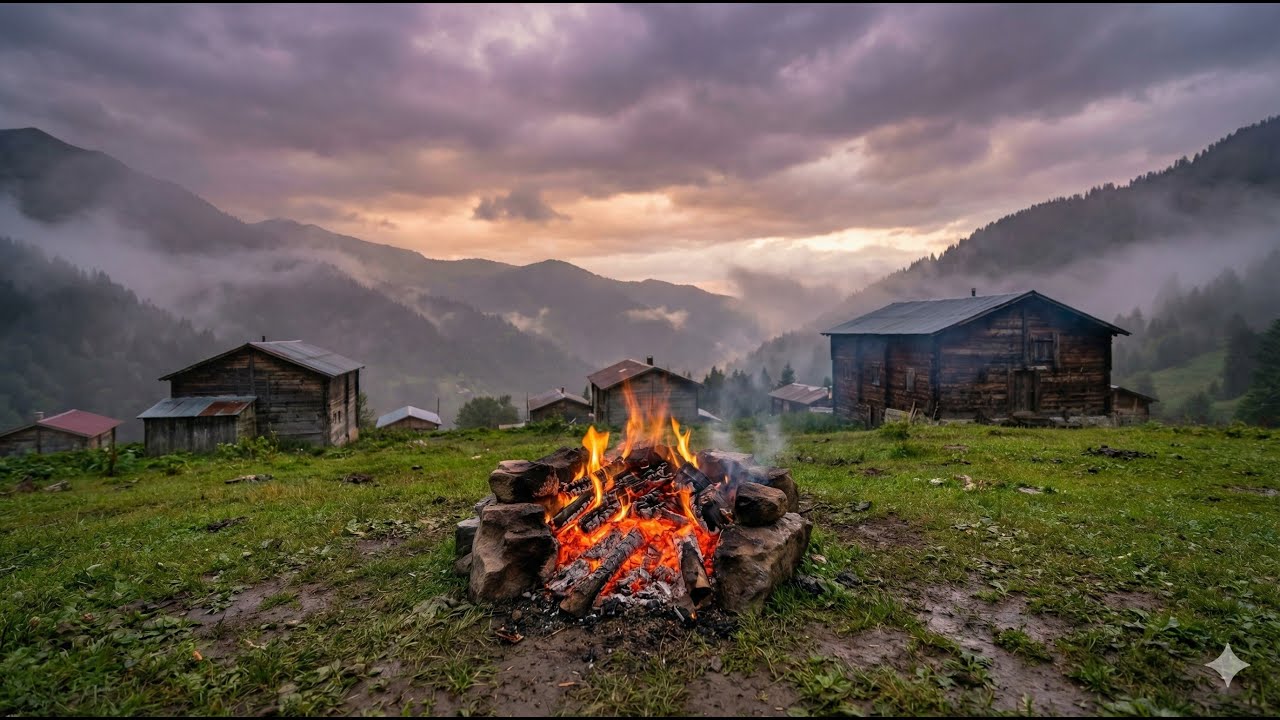 Rize Ayder Yaylası’nda Akşam Ateşi 🔥  Orman Sesleriyle Huzurlu Gece 1 Saat 🔥RİZE – AYDER YAYLASI