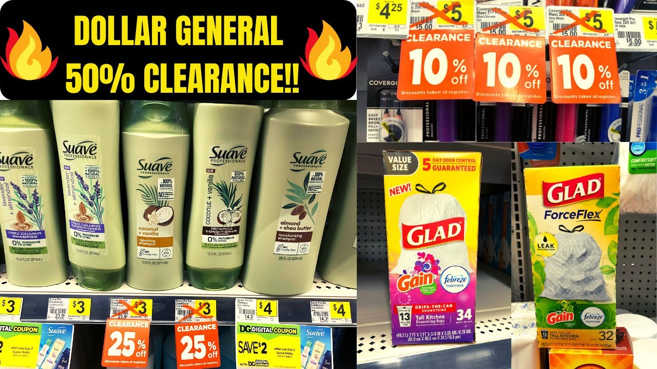 DOLLAR GENERAL 50 CLEARANCE! FREE HAIR CARE!! CHEAP TRASH BAGS