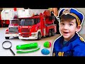 Firefighter & Police Costume Pretend Play! Fire Trucks & Emergency Vehicles for Kids | JackJackPlays