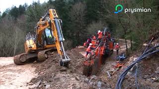 Installation d'un câble EDR Prysmian - Chantier Parc éolien des Monts d'Orb (34)