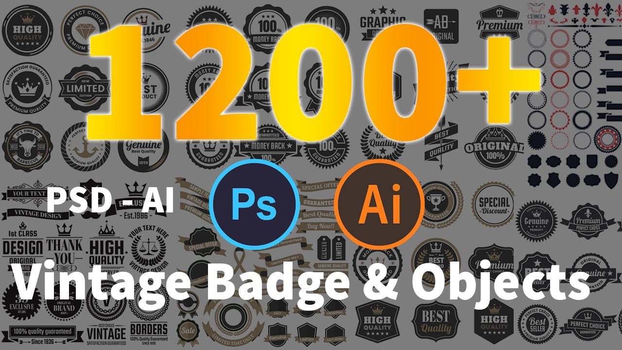 template ปกหนังสือ  Update 2022  1200+ Vintage Badge \u0026 Objects Download In PSD And AI Files |English| |Photoshop Tutorial|
