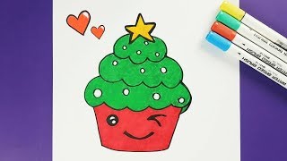 How to Draw a Happy Christmas Cup Cake  Easy Step by Step | Christmas Special Drawing