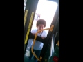 Crazy dude breaks window on bus