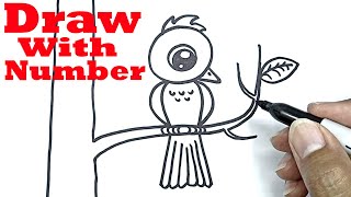 how to draw a bird simple with number 0 drawing with number