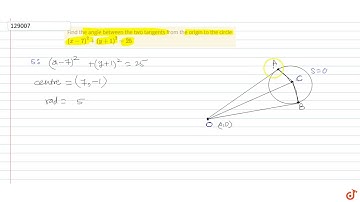 Find the angle between the two tangents from the origin to the circle `(x-7)^2+(y+1)^2=25`