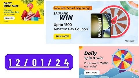 Daily Quiz Time Amazon 12 January 2023 | Daily Spin & Win Amazon | Amazon Daily Quiz Time |AmazonPay