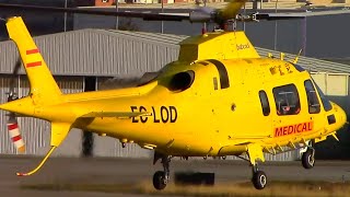 Agusta A109 Power EC-LOD medical helicopter hover taxi & takeoff