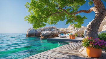 Tranquil Seaside Cafe Jazz Escape with Hammock | Gentle Jazz Melody & Ocean View For Deep Relaxation