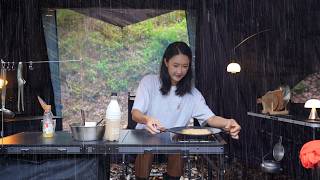 하루종일 내리는 비 숲속에 케빈텐트로 아지트 만들고 빗소리로 힐링ㅣ해물김치전막걸리, 곱창전골소주 우중캠핑에 잘 어울리는 캠핑음식내돈내산 밀키트추천