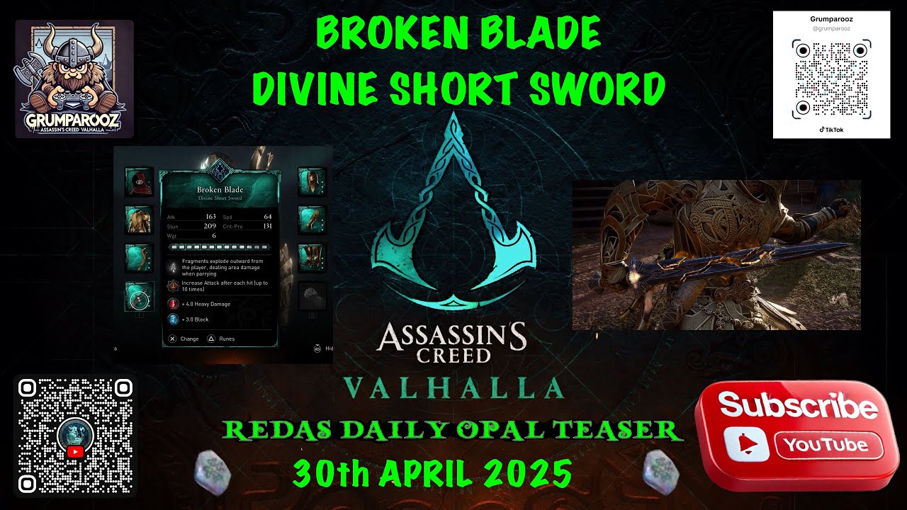 REDAS DAILY OPAL TEASER BROKEN BLADE DIVINE SHORT SWORD 30/4/25 ASSASSINS CREED VALHALLA