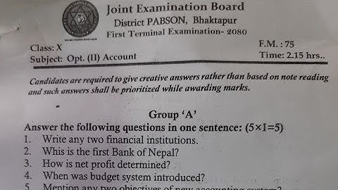 SEE Account Question,PABSON, 1st Term Exam 2080, Bhaktapur