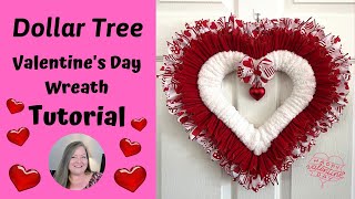 Valentines Day Heart Wreath Tutorial ~ Dollar Tree Valentines Day Wreath DIY ~ Yarn & Ribbon Wreath