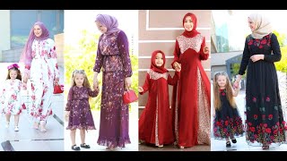 Mami and little baby hijab beautiful hijab dress job and fork design