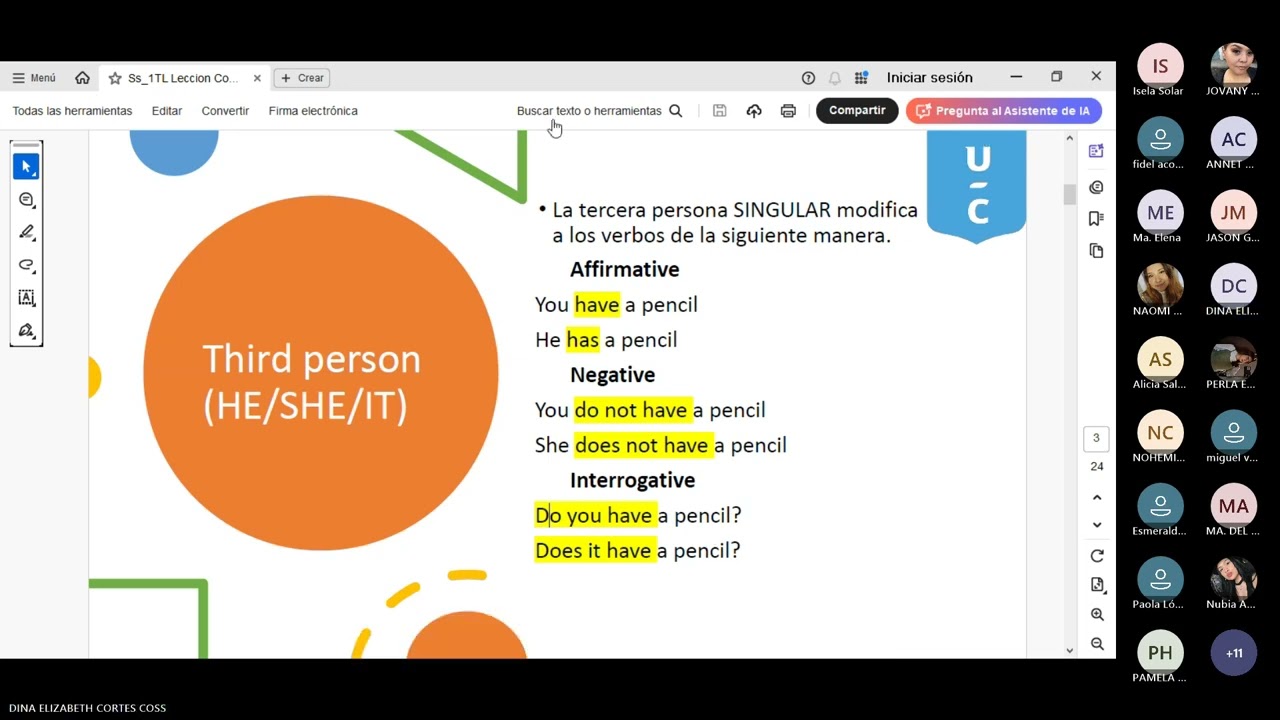 Sesión Sincrona Inglés 1 Semana 5