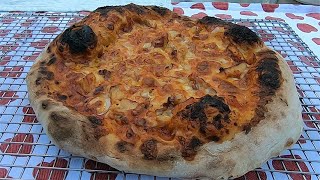 BBQ Chicken Pizza Prepared In An Outdoor Wood Fired Pizza Oven