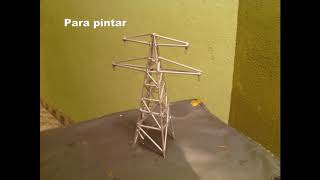 Torre de palito , Torre de transmissão  Elétrica , como  fazer maquete passo a passo de palitos