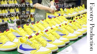 Factory Process of making the Travis Scott x Air Jordan 1 Retro Low OG SP Canary Yellow