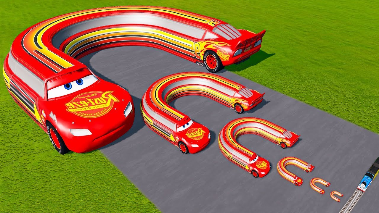 LONG CARS vs SPEEDBUMPS - Big & Small: Long Mcqueen U TURNS with Trains Thomas - BeamNG.Drive