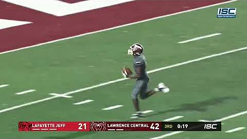 The Lawrence Central defense scores TWICE in 49-21...