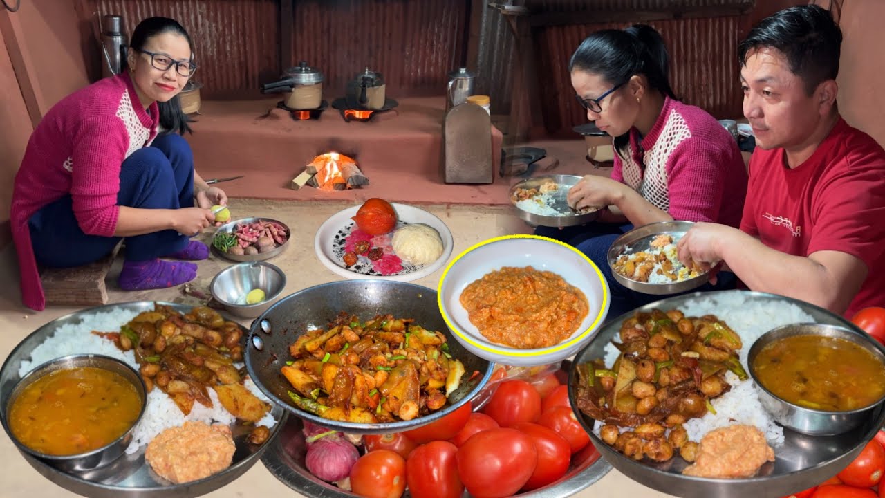 Nepali Village Recipe - Churpi Ko Achar & Aloo Beans Sabzi With Rice ...