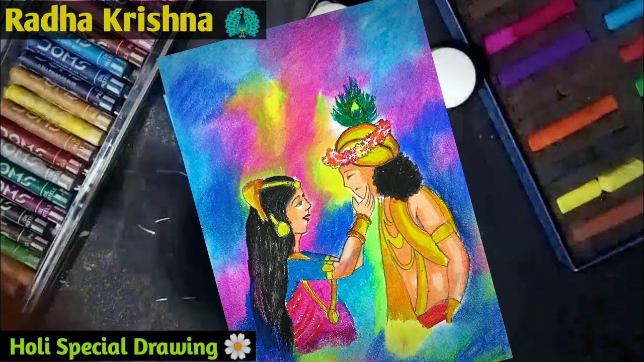 Radha Krishna Drawing of Holi Oil Pastel and Soft Pastel easy drawing