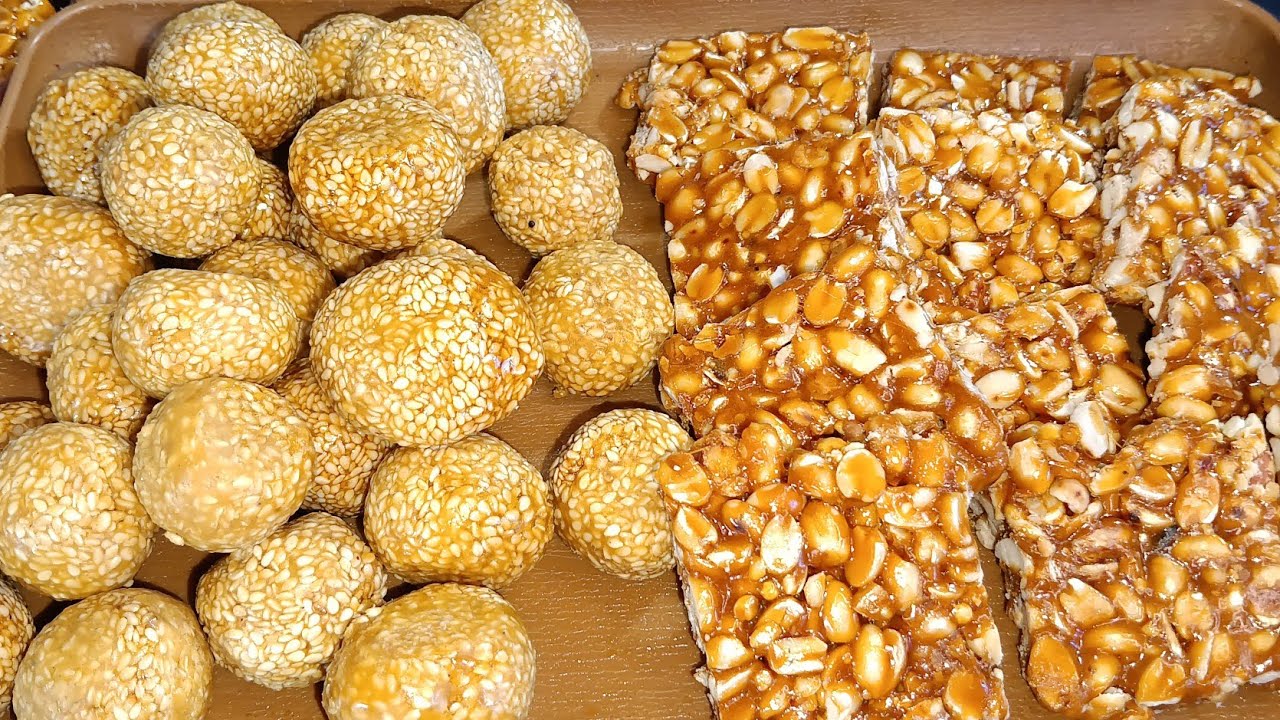 FOOD COOKING RECIPE, Peanuts Chikki And Til Laddu Recipe 