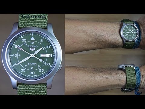 SEIKO 5 SNK805 AUTOMATIC GREEN DIAL CANVAS - UNBOXING - YouTube