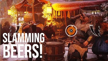 BEER GUZZLING! AC VALHALLA YULE FESTIVAL! Beat Drinking Game Guide | Win Braun