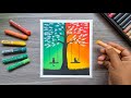 🎨 How to Draw a Sunset Tree with Two Cats | Simple Oil Pastel Art Tutorial 🌞