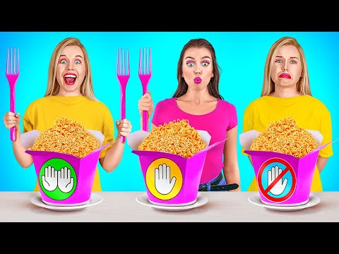 NO HANDS VS 1 HAND VS 2 HANDS Eating Challenge || Lucky VS Unlucky Girl! Funny Game by 123 GO! FOOD