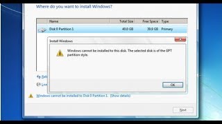 Fix windows cannot be installed to this disk the selected disk is of the gpt partition style