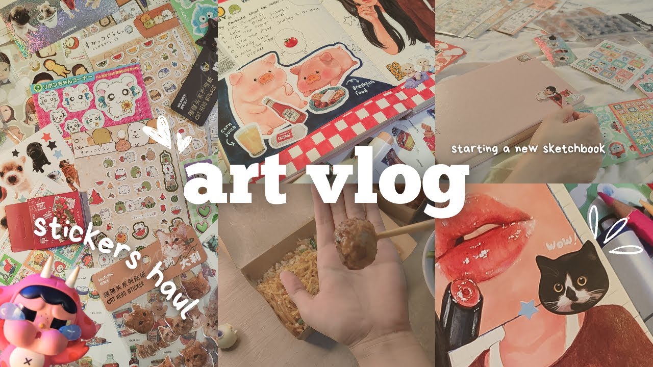 ART VLOG 💭 stickers haul, starting a new sketchbook, chill drawing till ...