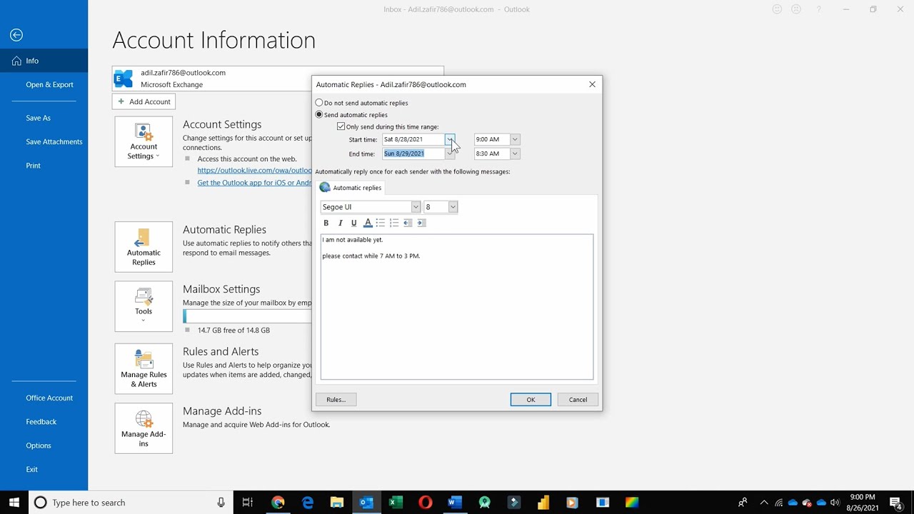 Out Of Office Outlook Set Up Automated Email Outlook Auto Reply