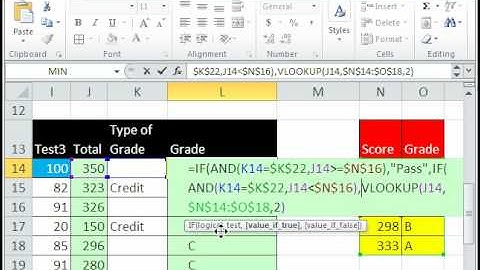 Excel Magic Trick 526: Grading Pass / Fail or Letter Grade Formula IF, AND, VLOOKUP functions