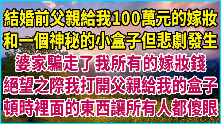 结婚前父亲给我100万元的嫁妆，和一个神秘的小盒子但悲剧发生，婆家骗走了我所有的嫁妆钱，绝望之际我打开父亲给我的盒子，顿时里面的东西让所有人都傻眼 #生活经验 #情感故事 #深夜浅读 #幸福人生 - 天天要闻