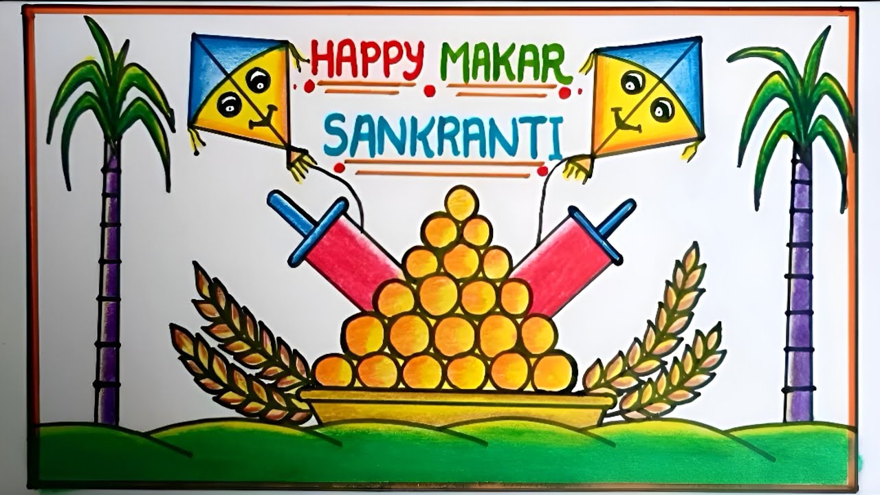 How to draw Makar Sankranti drawing || Kite drawing || Happy Makar  Sankranti drawing easy step - YouTube