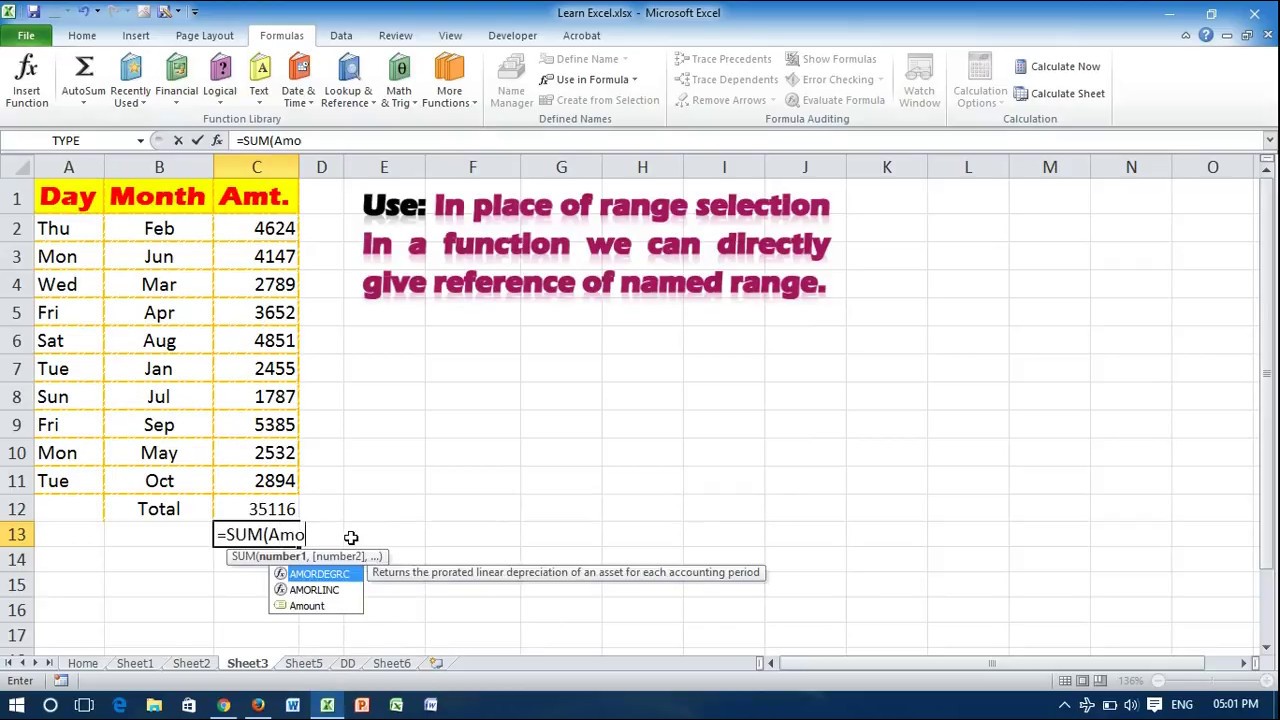 Define And Use Names In Formulas Excel Youtube