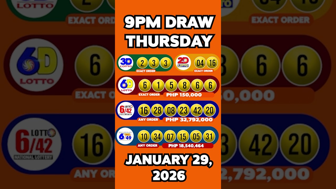 9pm Lotto Draw Result Today PCSO January 29 2026 