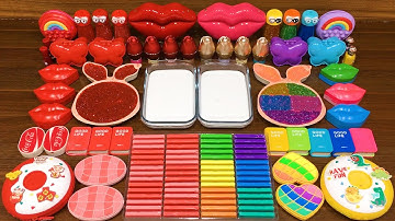 RED vs RAINBOW! Mixing random into GLOSSY slime!!!Relaxing Satisfying Slime Video #100